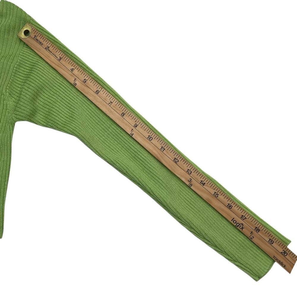 VTG Delores Bell Sz M Lime Green Ribbed Ramie Blend Cropped Long Sleeve Top Y2K - Picture 10 of 12